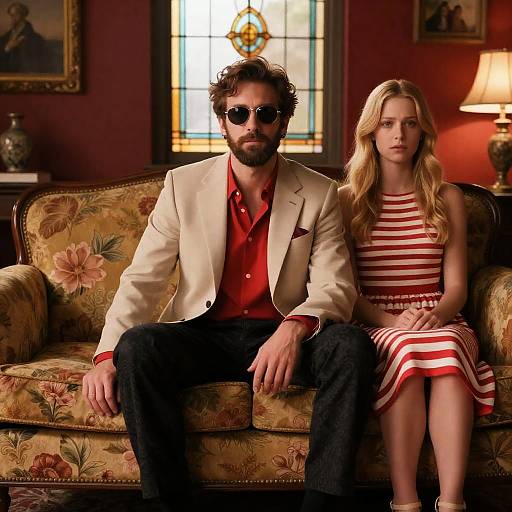 Cozy Floral Couch Portrait of Couple