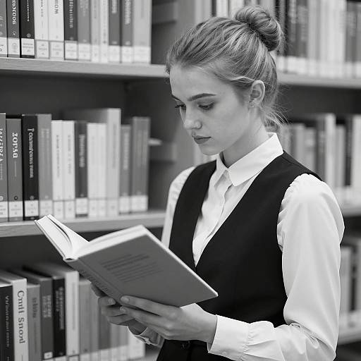 Focused Woman Reading in Library