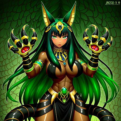 Illustration of Anubis (monster girl encyclopedia), monster girl encyclopedia in the style of Peach88