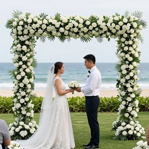 Beachfront Wedding Ceremony with Floral Arch