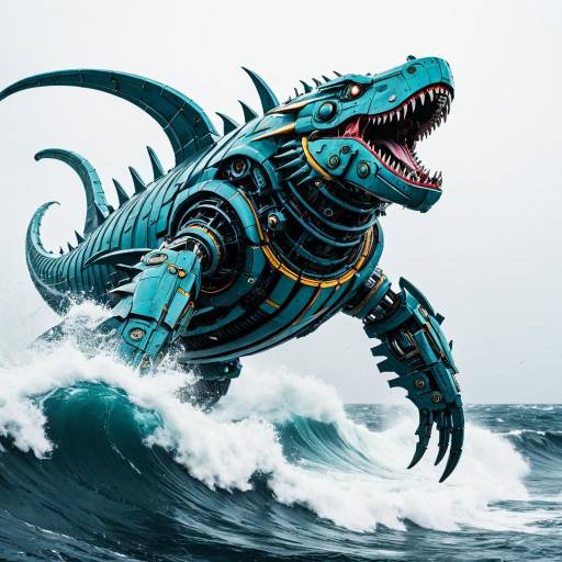 Mechanical Leviathan Emerging from Stormy Sea