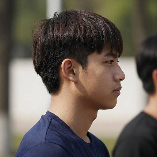 Young Man Profile in Blue Shirt