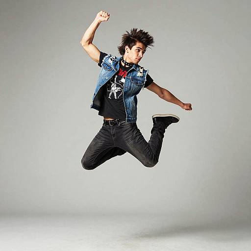 Punk Rocker Jumping Pose Wide Shot