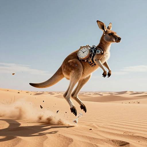 Clockwork Kangaroo in Surreal Desert