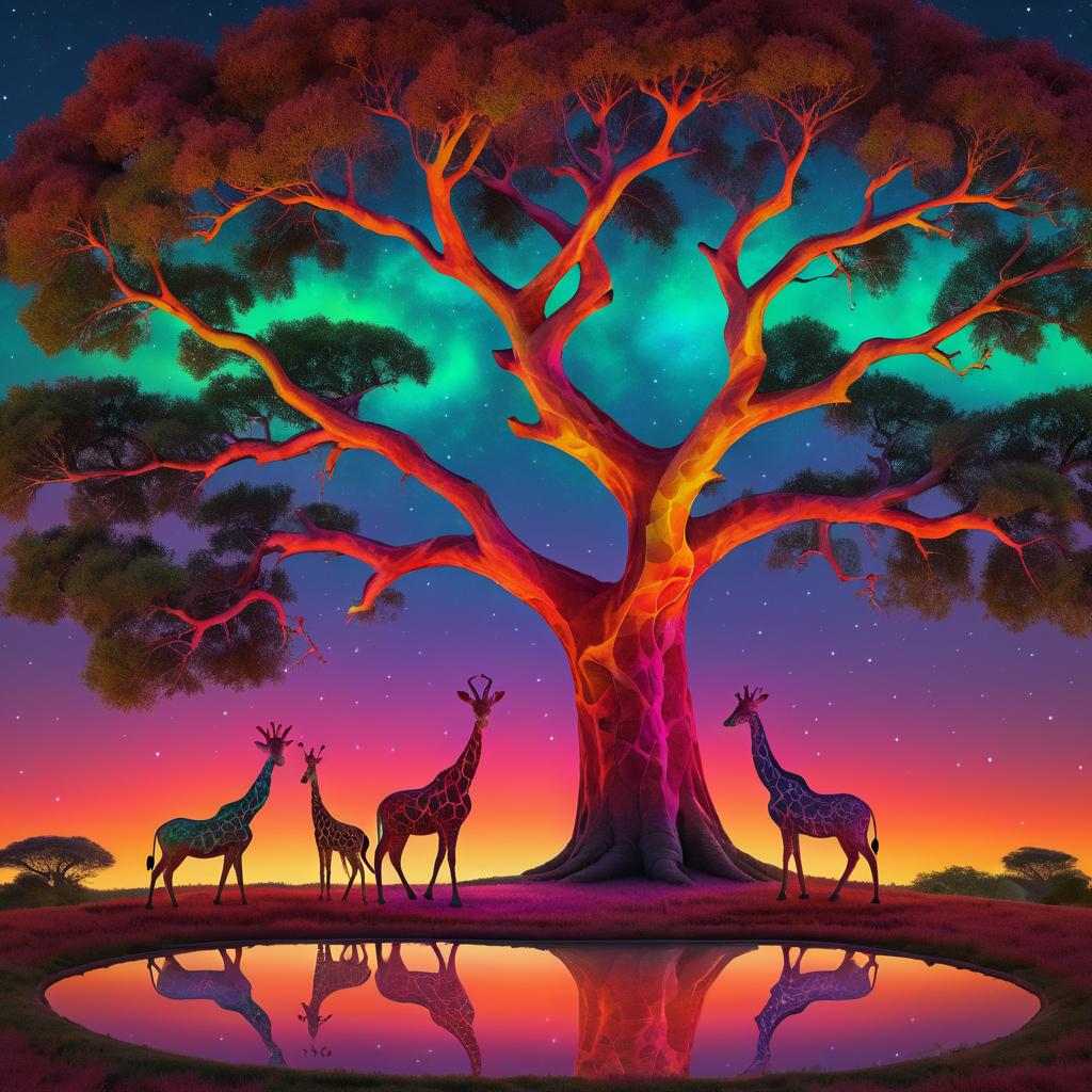 Vibrant Mystical Oak Tree Scene