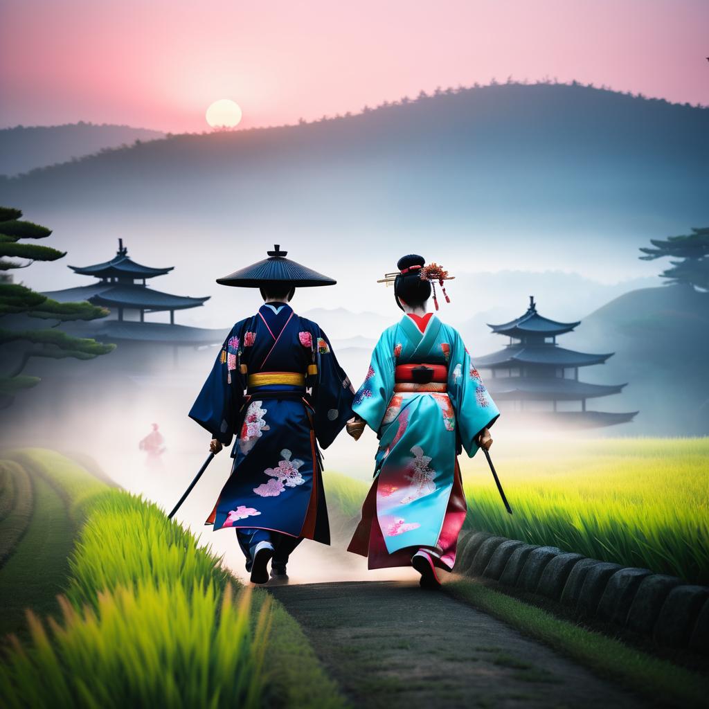 Serene Samurai and Geisha at Dawn