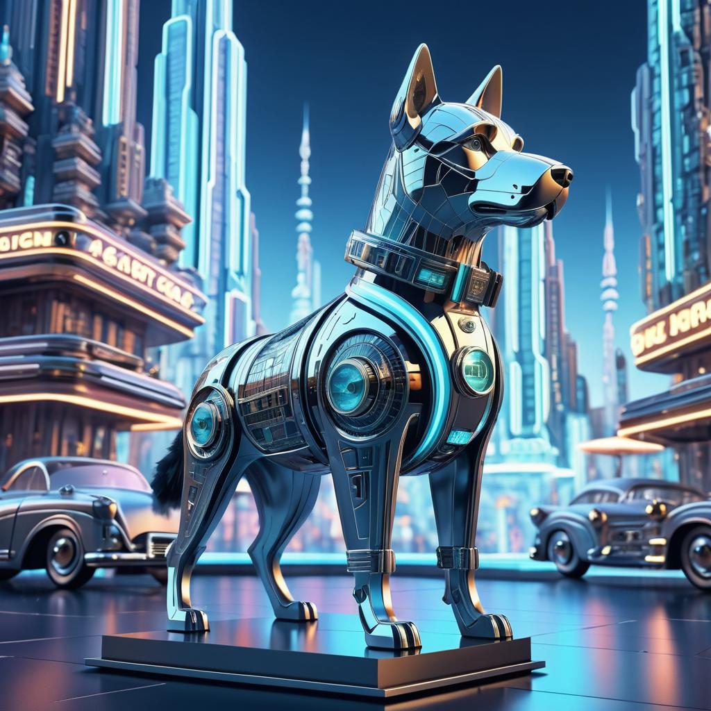 Retro-Futuristic City with Mechanical Dog