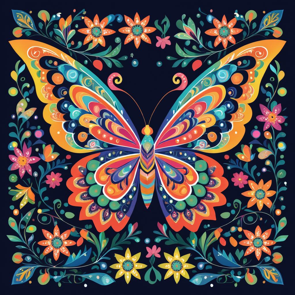 Colorful Whimsical Folk Art Butterfly