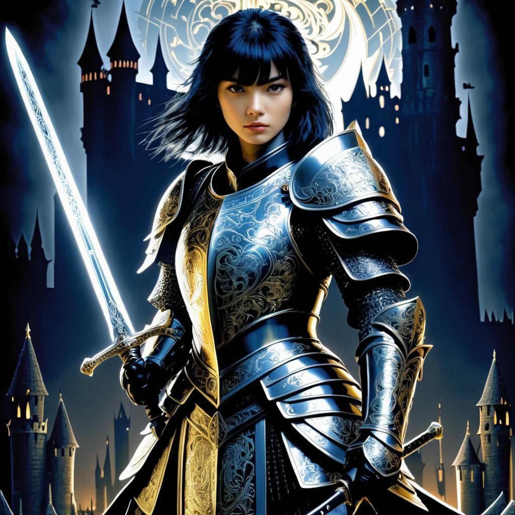 Fierce Female Knight in Dramatic Armor