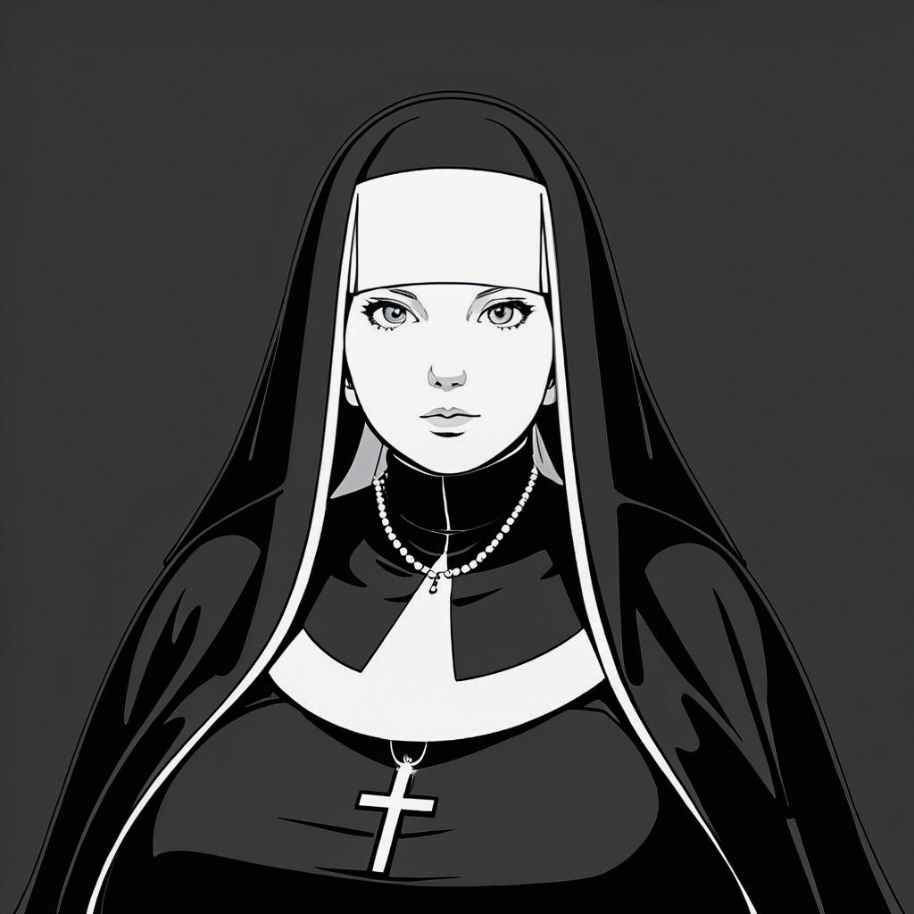 Shocked Nun in Minimalist Style