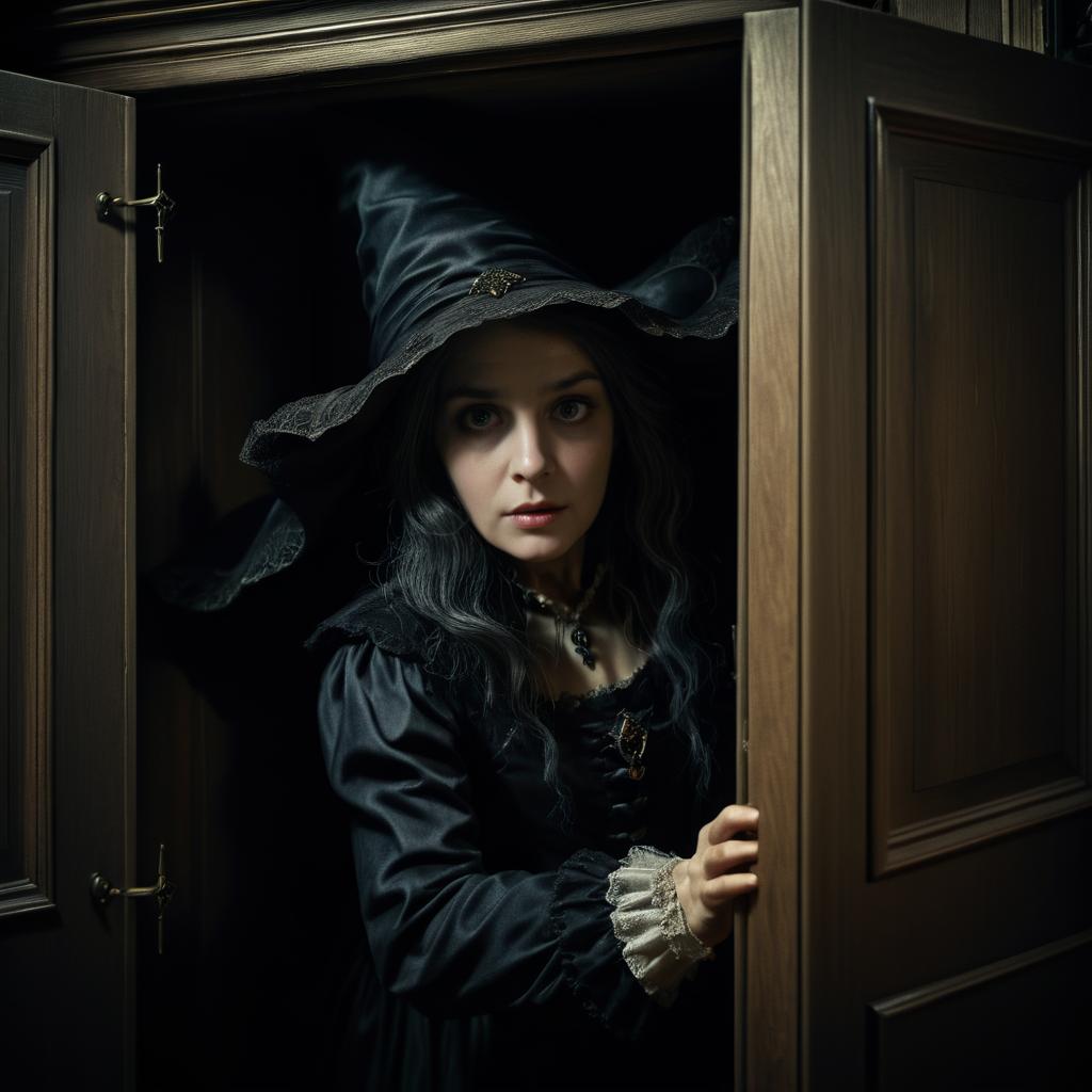 Creepy Witch Concealed in a Cupboard