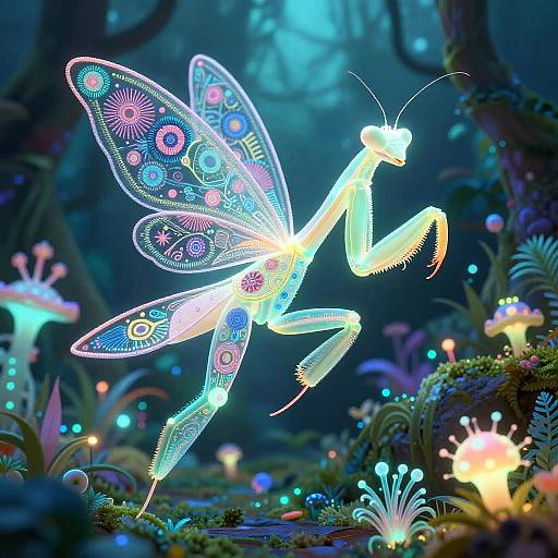 Luminous Mantis Spirit in Neon Jungle
