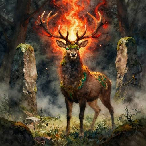 Mythic Stag Forest Guardian Painting