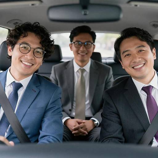 Three Men in a Car Smiling