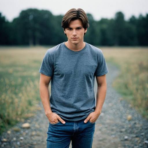 Young Man in Grey T-shirt and Jeans Outdoors