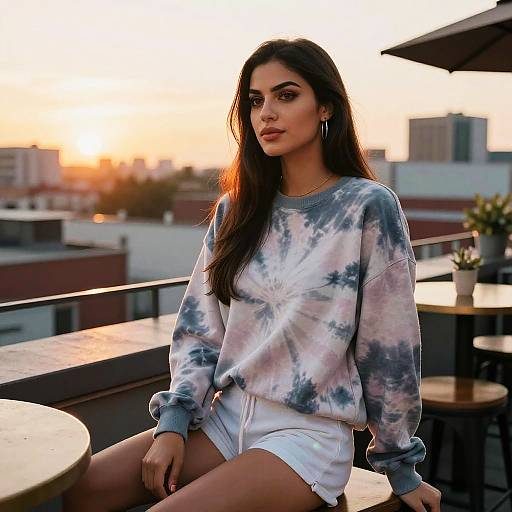 Urban Casual Woman Enjoying Sunset