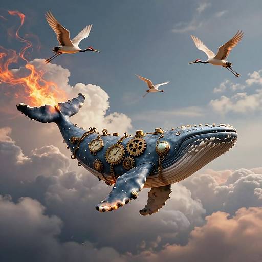 Steampunk Whale in Surreal Sky
