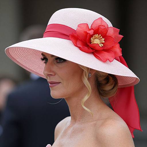 Elegant Blonde Woman in Pink Hat