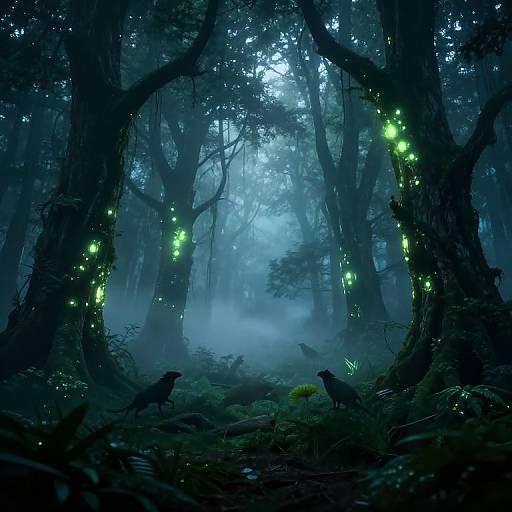 Mystical Bioluminescent Forest at Dawn