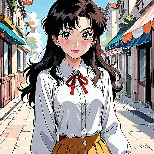 Anime Teen Girl in Retro 1980s Style