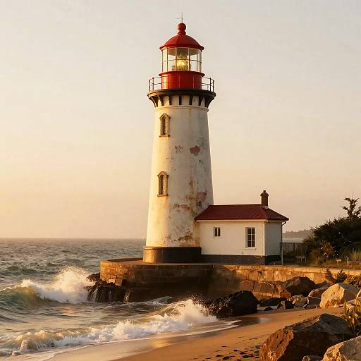 Vibrant Seaside Lighthouse at Sunset