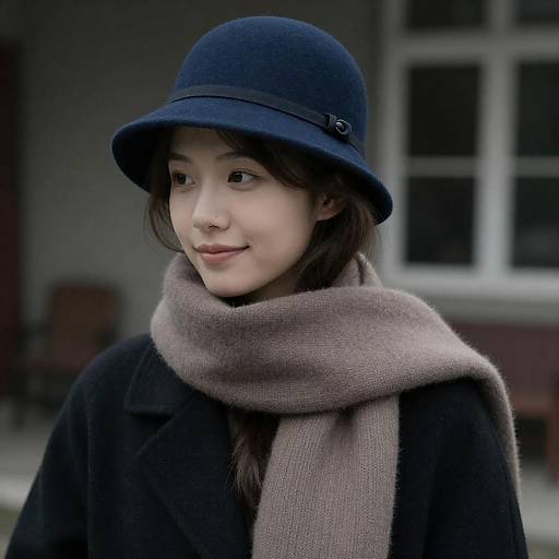 Young woman wearing blue hat and scarf