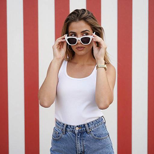 Young Woman with Sunglasses and Stripes