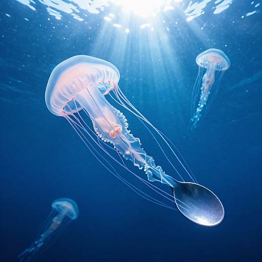 Ethereal Underwater Realm with Luminous Spoon