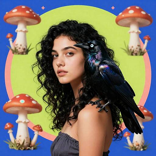 Opalescent Raven Girl Psychedelic Portrait