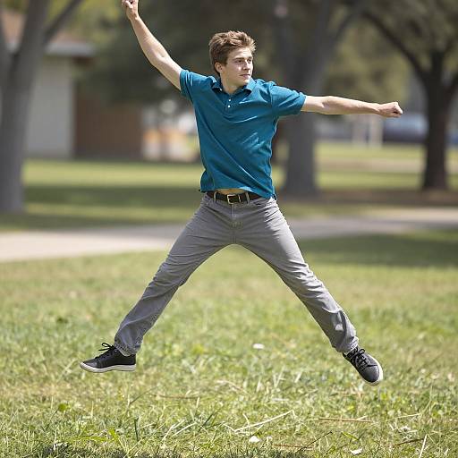 Dynamic Young Man Jumping in Daylight