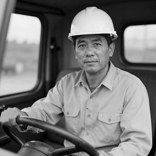 Serious Truck Driver Portrait in Black-and-White