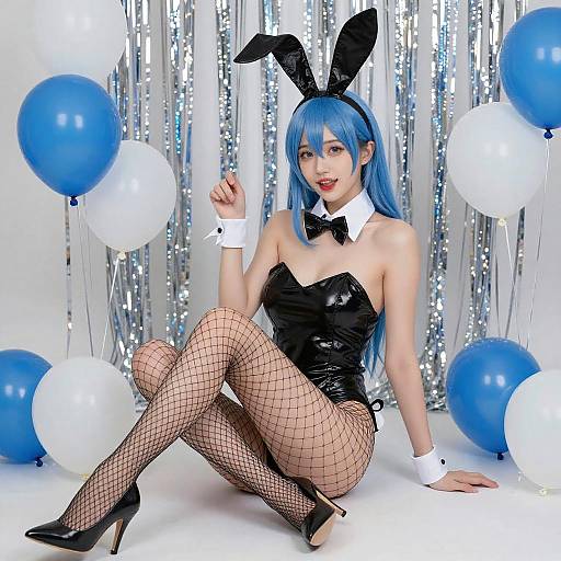 Blue-Haired Woman in Bunny Costume