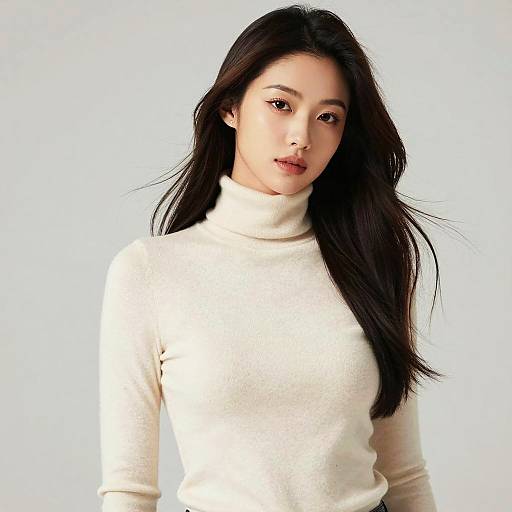 Soft-Lit Portrait: Woman in Cream Turtleneck