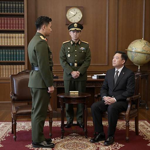 Formal Office Scene with Military Officer