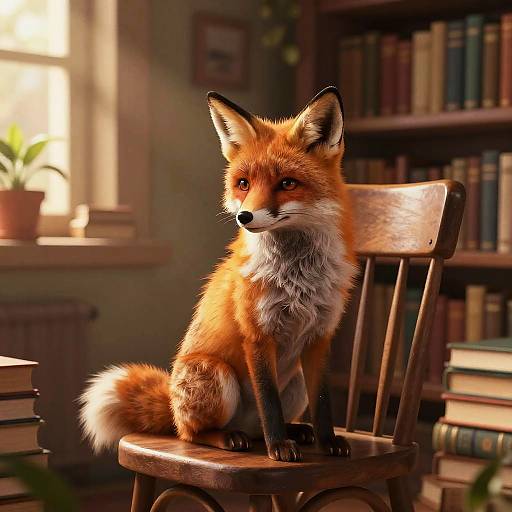 Whimsical Fox in Cozy Library
