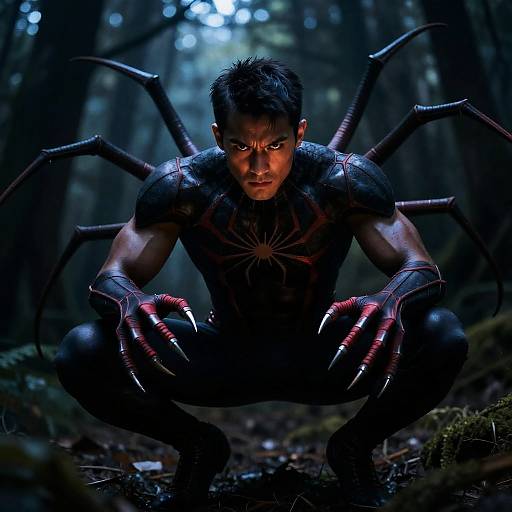 Muscular Man in Dark Spider Costume