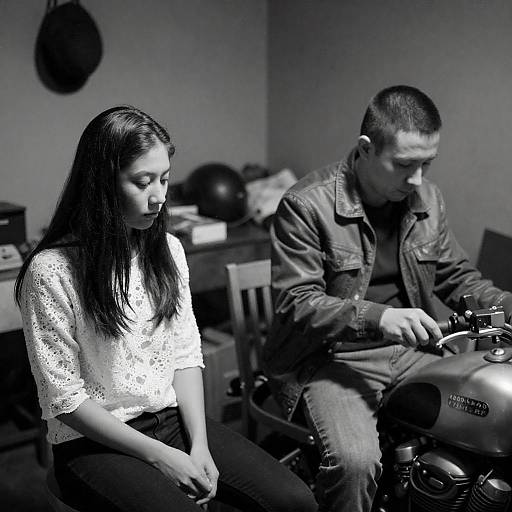 Black-and-White Dimly Lit Motorcycle Portrait