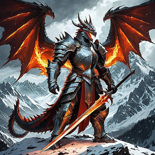 Armored Dragon Knight with Flaming Sword