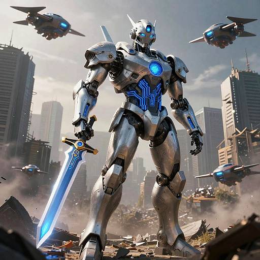 AI Warrior in Dystopian Battle