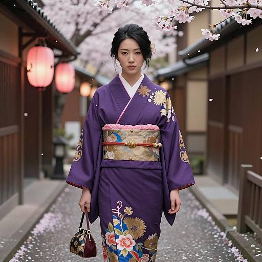 Serene Asian Woman in Dim Alley