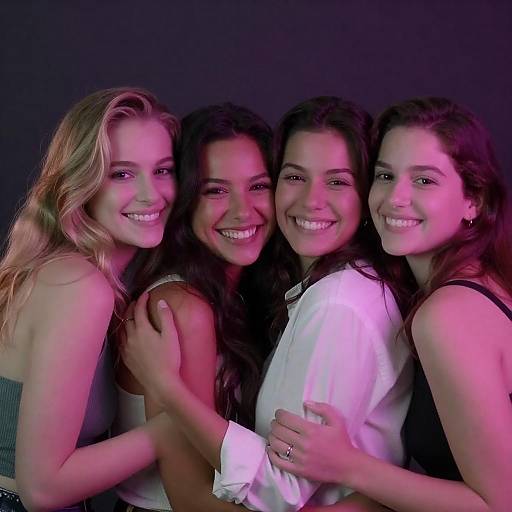 Group of Four Smiling Women Hugging