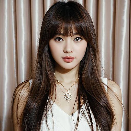 Portrait of Young Woman with Wispy Curtain Bangs