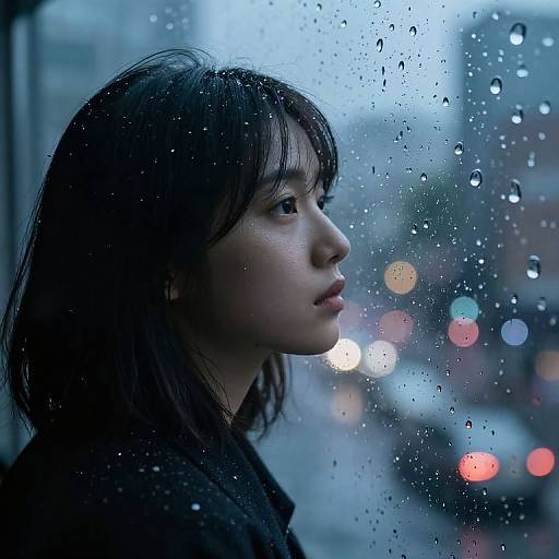 Thoughtful Reflection Through Rainy Window