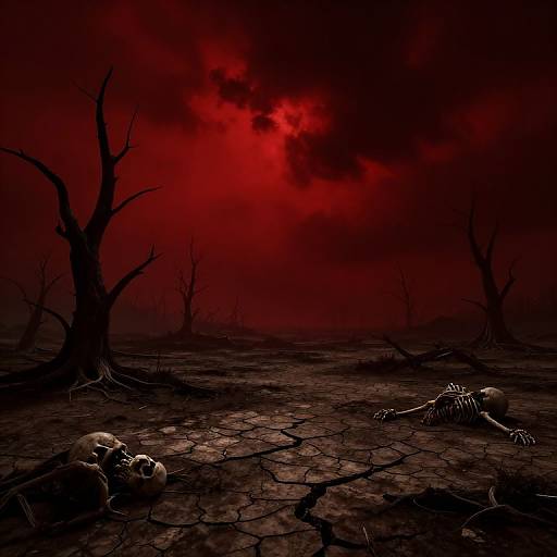 Apocalyptic Wasteland Under Blood-Red Sky