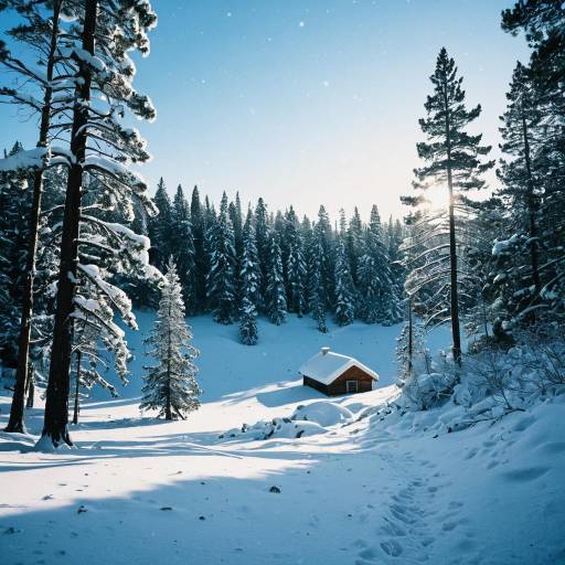 Snowy Winter Forest Cabin Scene