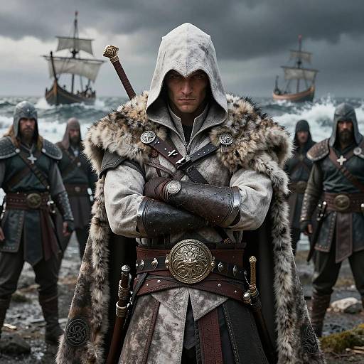 Wolf-Pelt Assassin on Stormy Coast