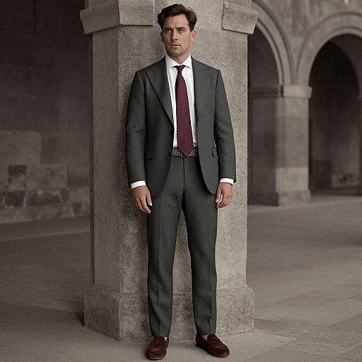Man in Charcoal Suit by Stone Arches
