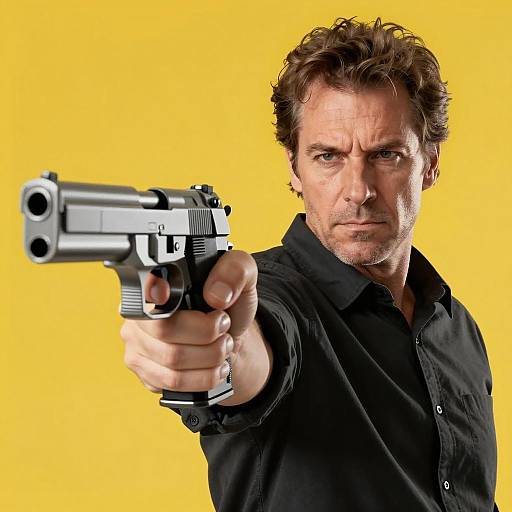 Man Pointing Silver Handgun