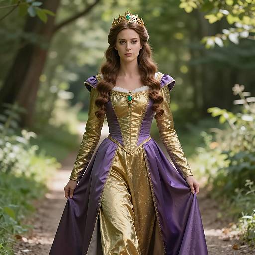 Medieval Queen in Gold and Purple Dress
