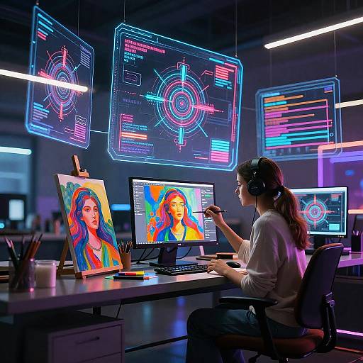 Futuristic AI Art Studio Scene